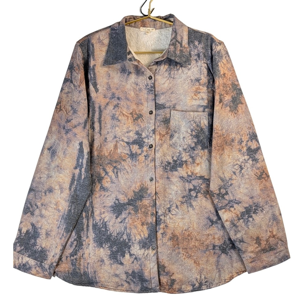 e Luna XL Sherpa Lined Wild Silk Look Button‎ Up Shirt Jacket Womens